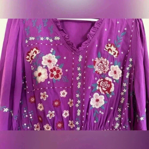 Savanna Jane Embroidered Blouse in Size M Long Sleeves Boho - Picture 7 of 11